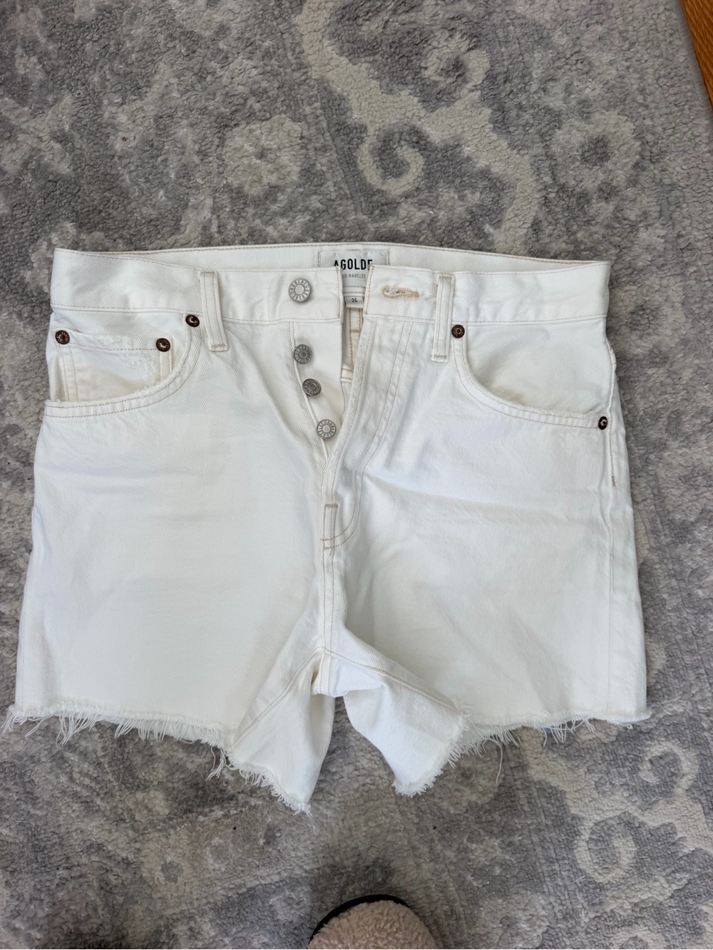 Agolde White Raw-Hem High-Rise Button Fly Jean Shorts